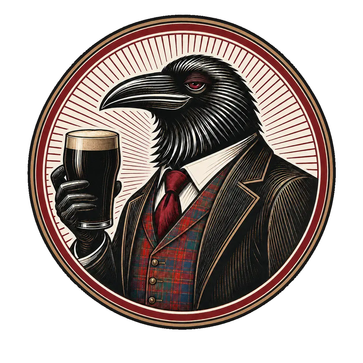 Emblème du Corbeau Éméché tenant une stout