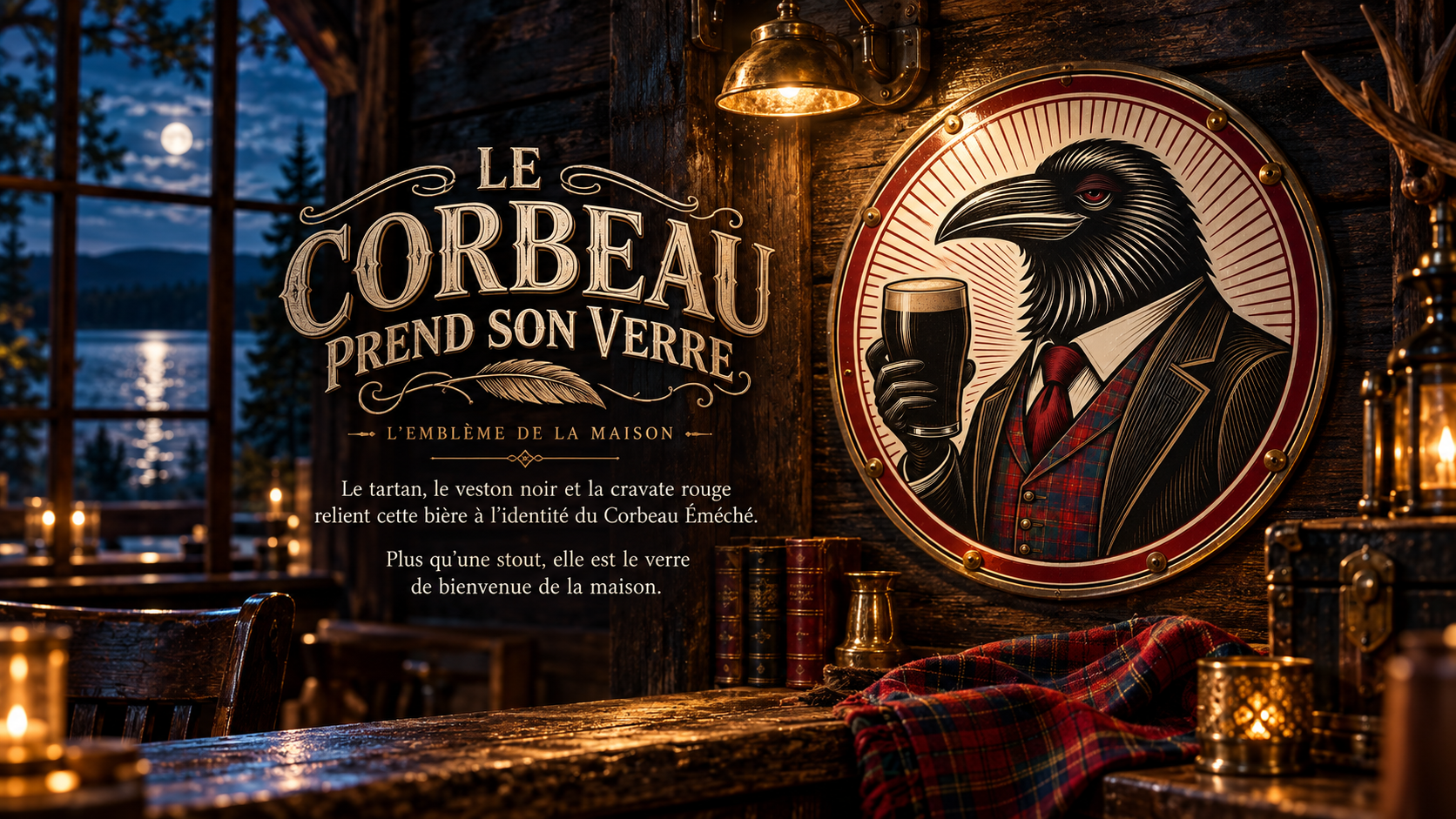 Le corbeau prend son verre : emblème de la maison dans la taverne