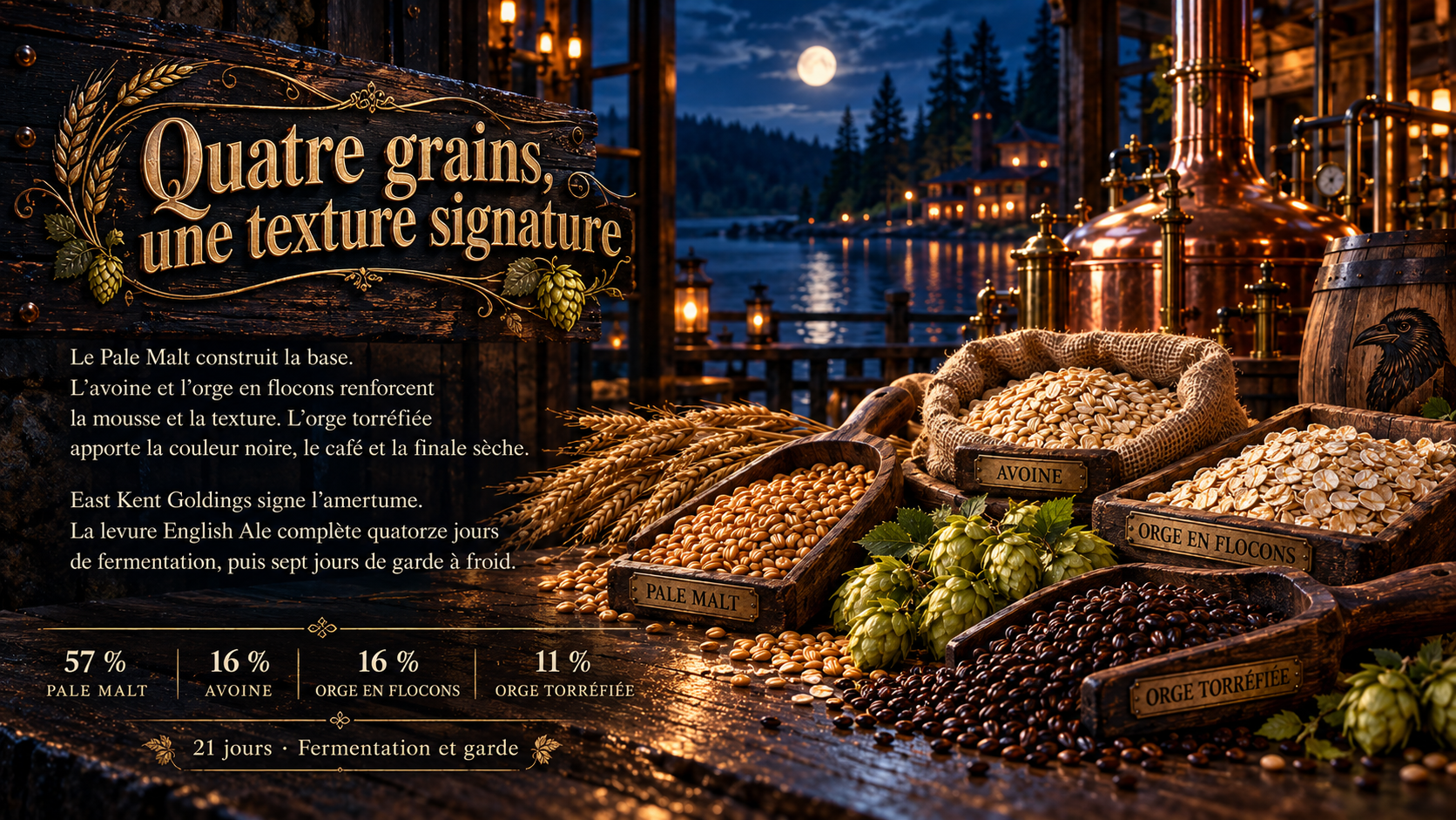 Quatre grains et houblons dans la brasserie
