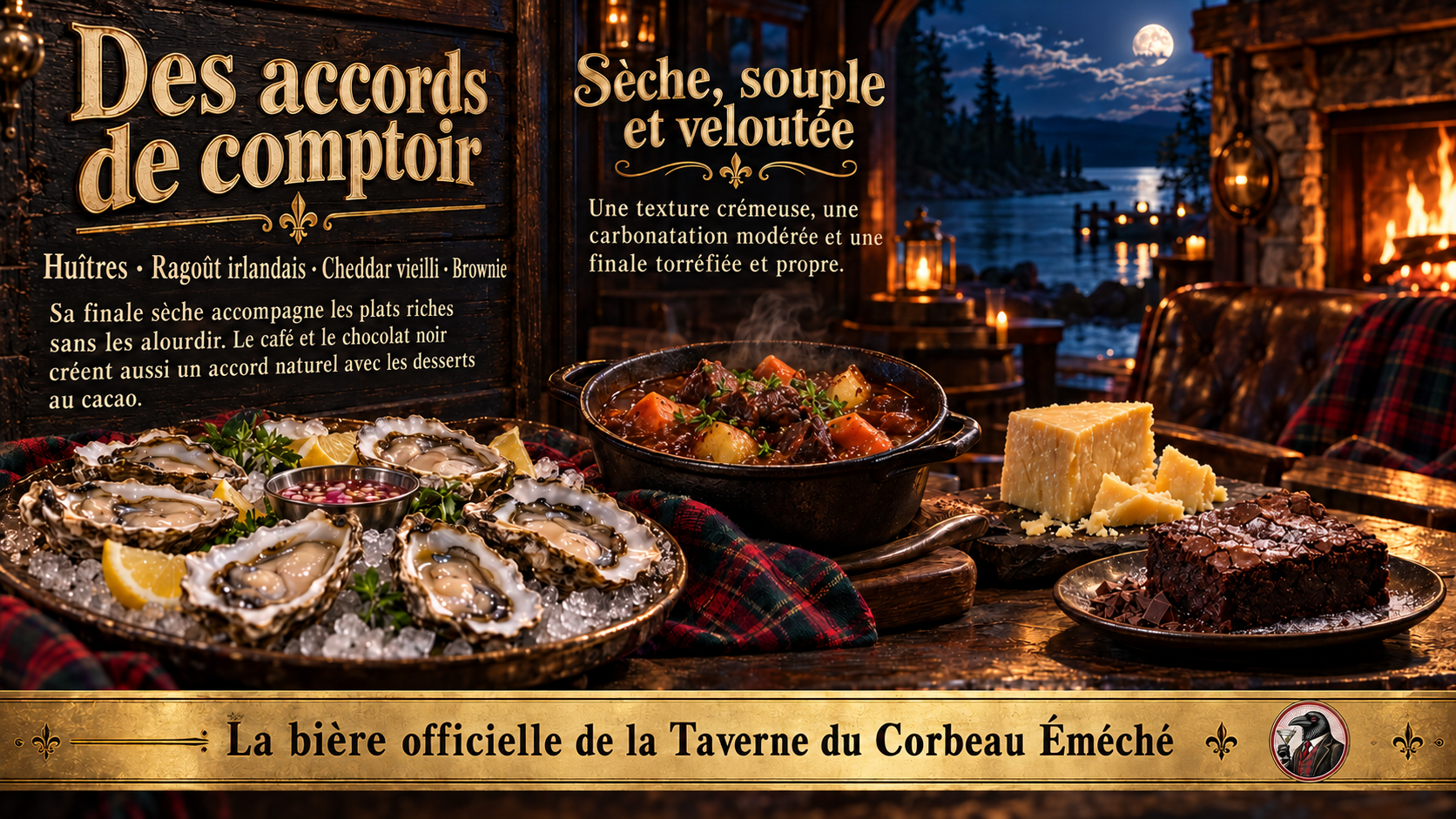 Accords de comptoir et petit logo de la taverne dans la bande dorée