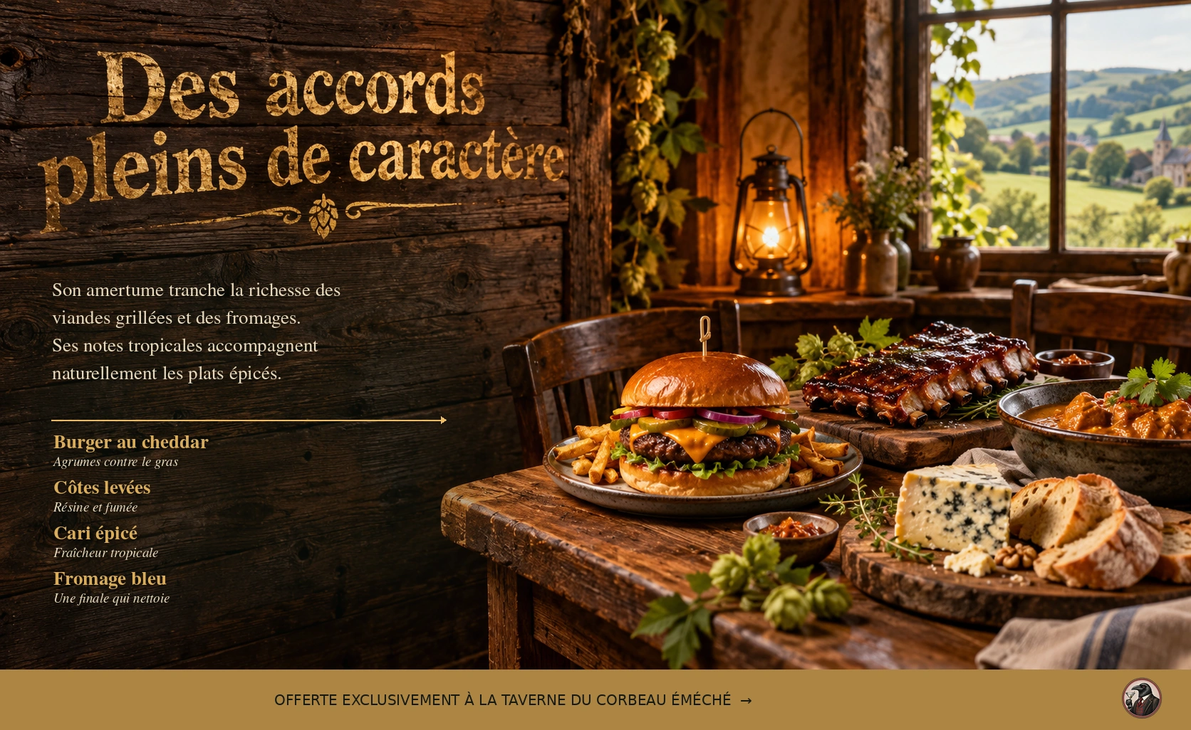 Burger, côtes levées, cari et fromage bleu accompagnent La Hobbit