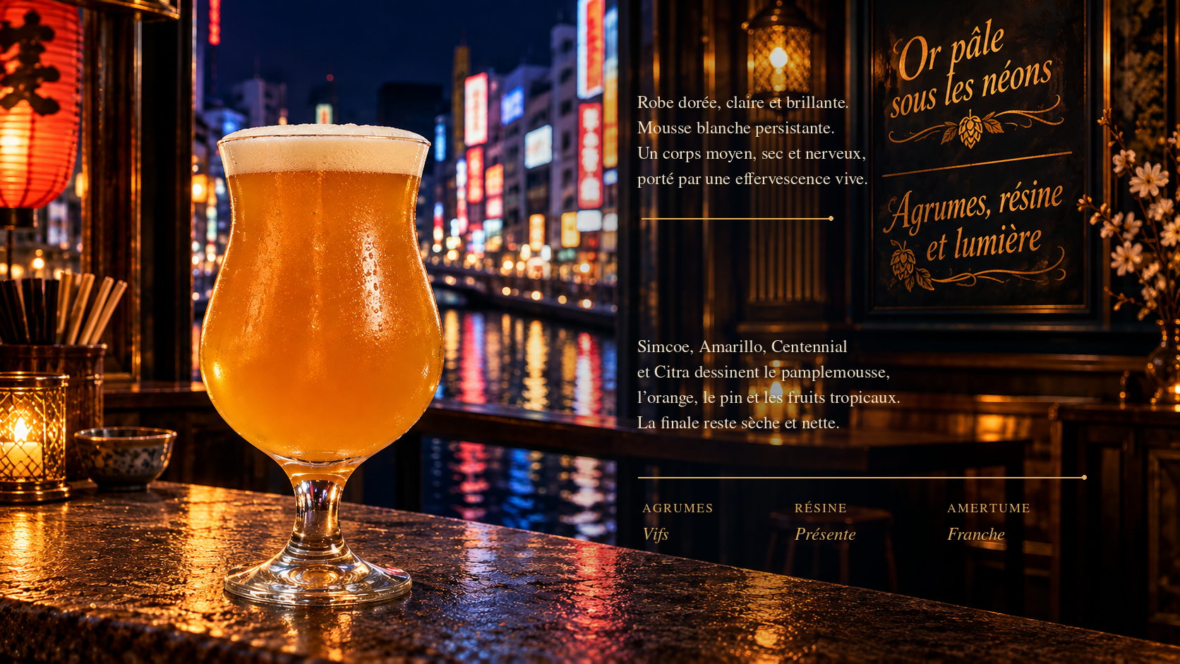 La bière dorée dans son verre, devant les néons d’Osaka