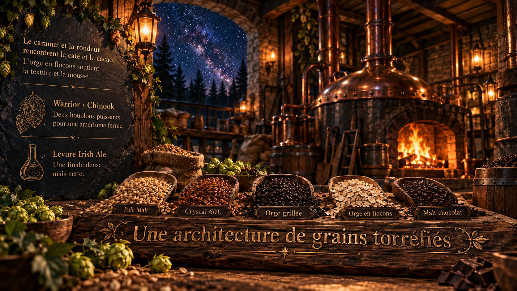 Une architecture de grains torréfiés dans la brasserie