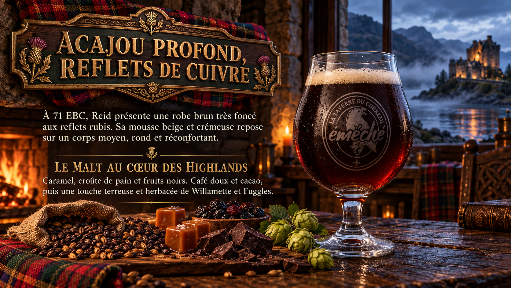 Le verre acajou de Reid dans une auberge des Highlands