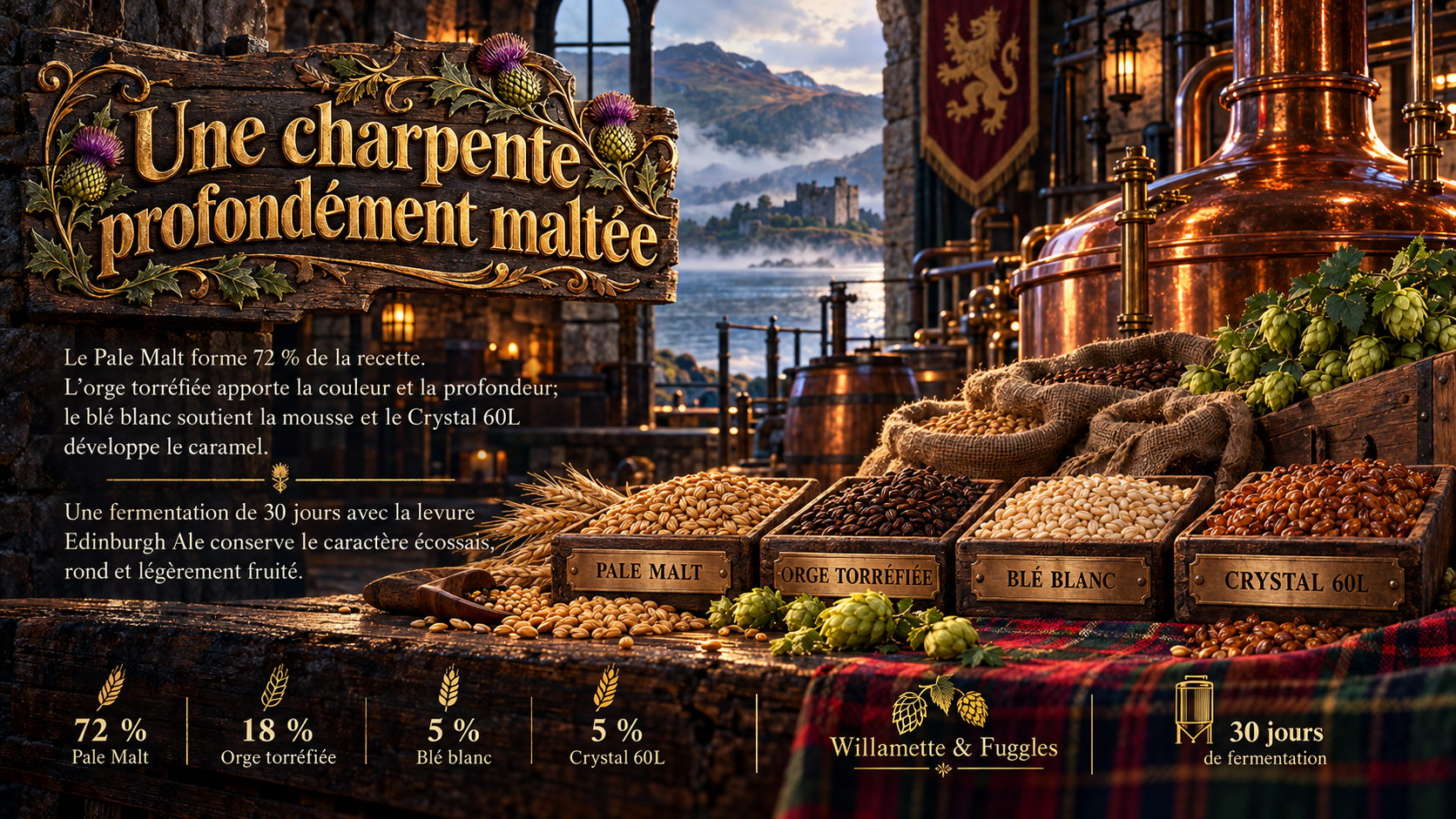 Les quatre malts de Reid dans la brasserie de pierre