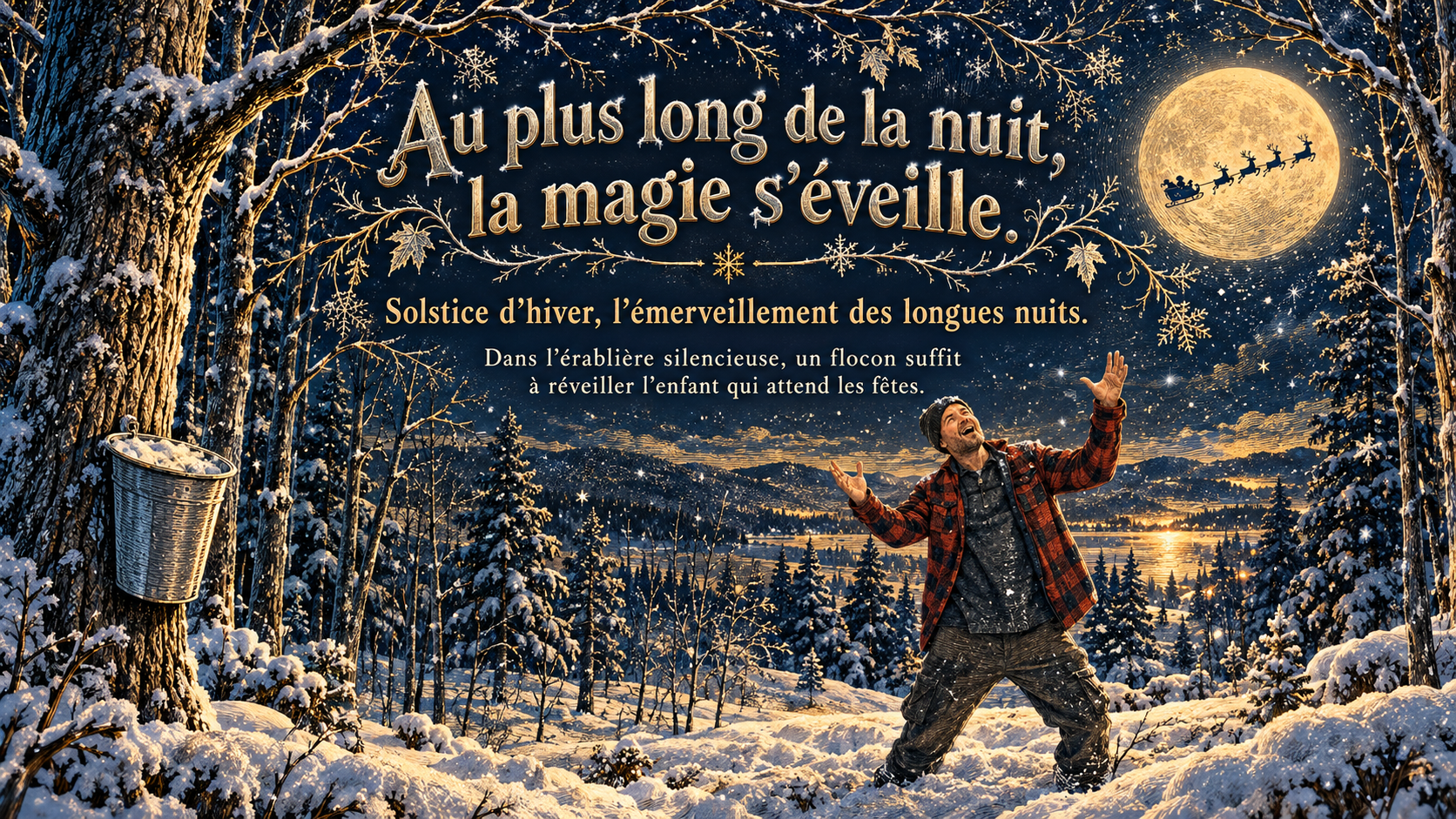 Au plus long de la nuit, la magie s’éveille : érablière enneigée de Solstice d’hiver