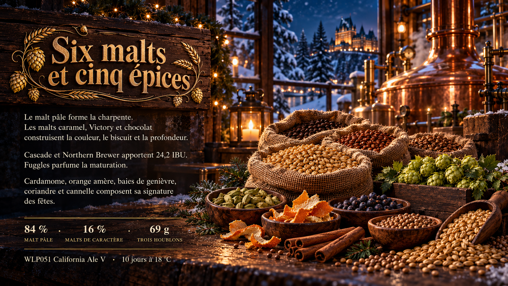 Six malts et cinq épices dans une brasserie hivernale